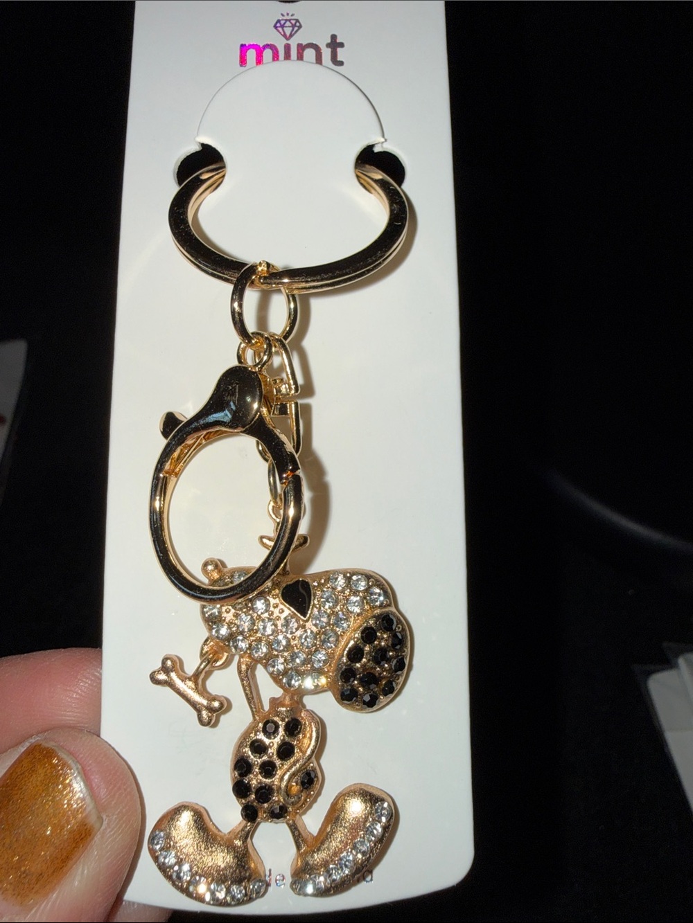 Mint Gold-tone Crystal dog Key & Card Holder Charm